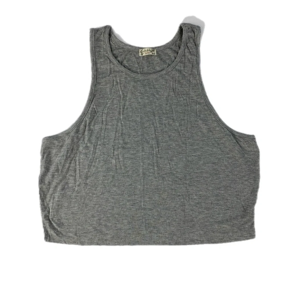 Free People High Neck Ribbed Crop Top Tank Top Heather Gray NWT XL - Picture 4 of 10